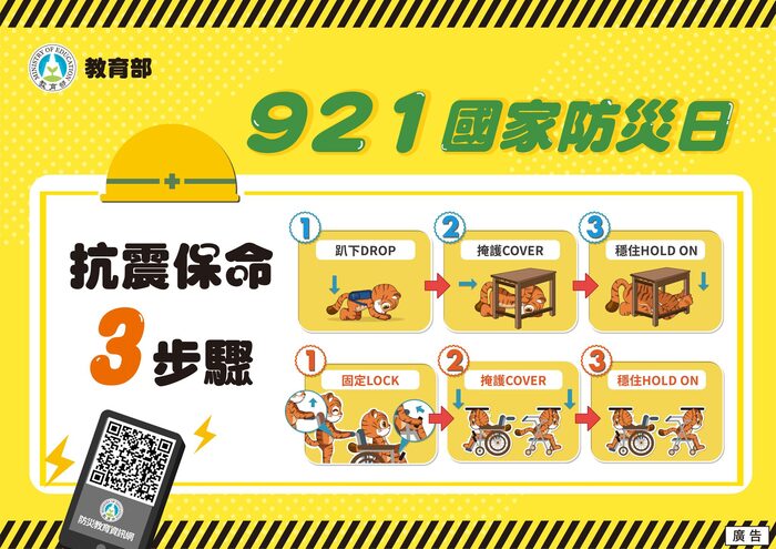 抗震保命3步驟 1。趴下 2。掩護 3。穩住