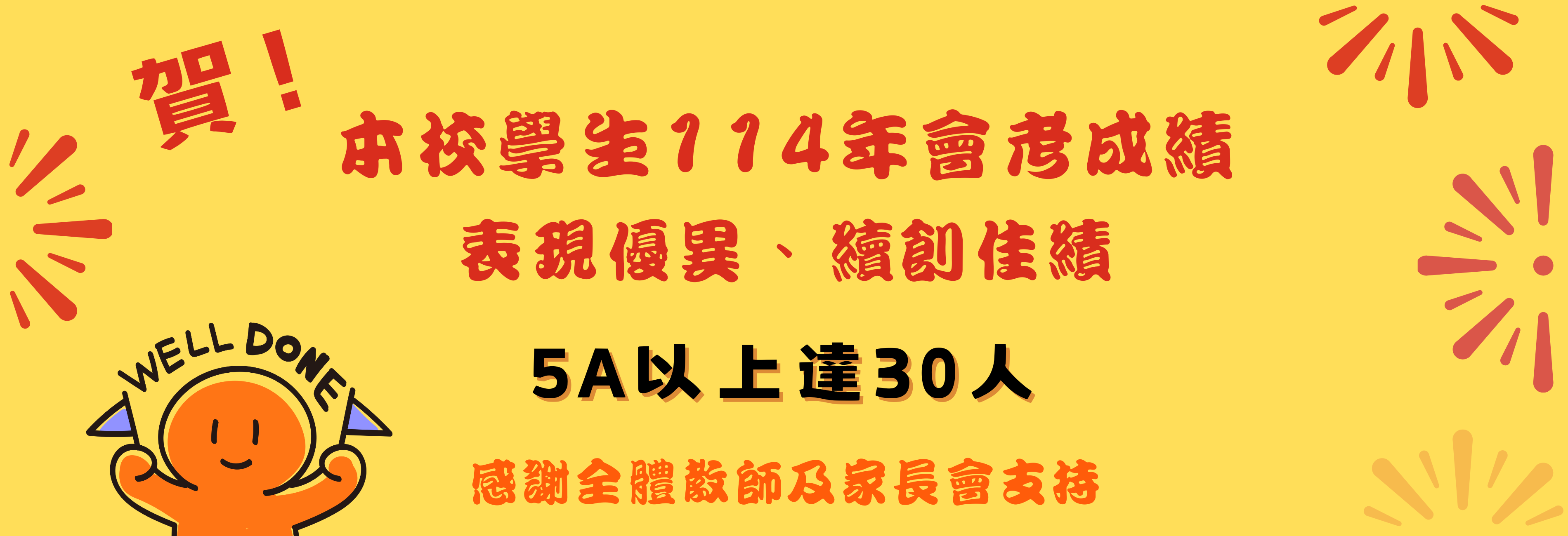 114年會考成績5A以上達30人