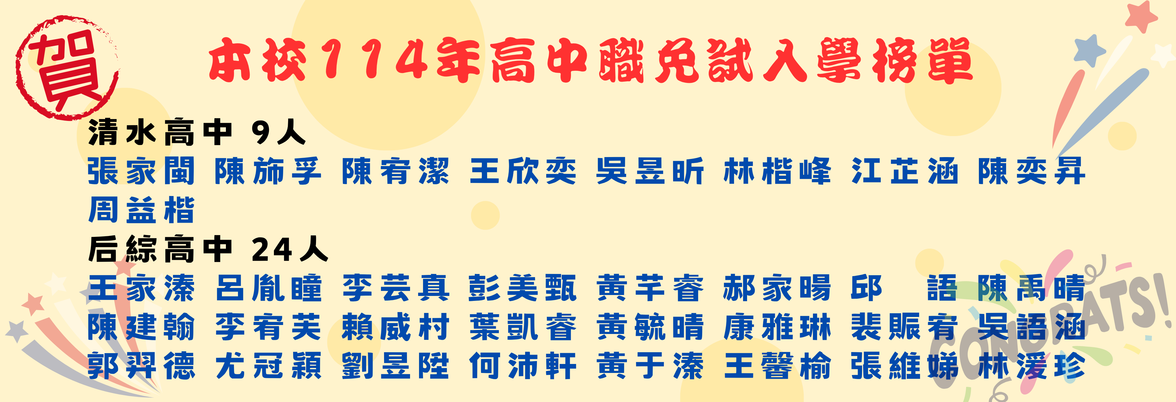 清水9人、后綜24人